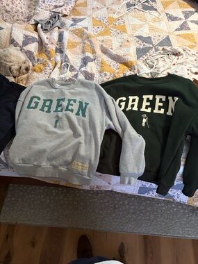 Green Print Crewneck Sweatshirt - Gray/Forest Green